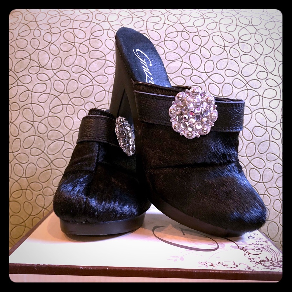 Grazie Faux Black Cowhide Clog